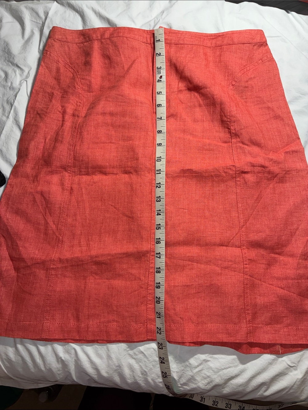 Ellen Tracy Coral Skirt — Structured 100% Linen A-Line, size 12